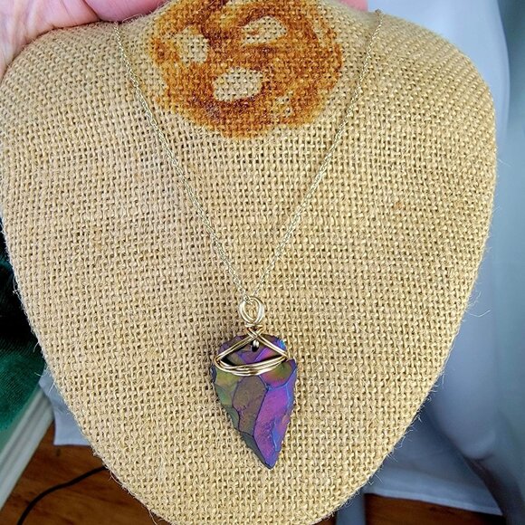 Peacock Ore Arrowhead Necklace Gold Adjustable Chain Women Jewelry New Box Clasp - Picture 9 of 14